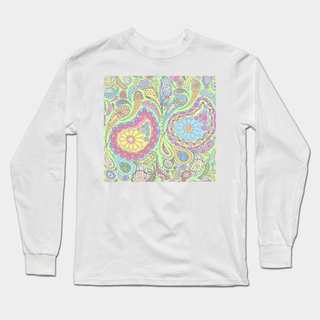 Lime Pastel Paisley Long Sleeve T-Shirt by wiccked